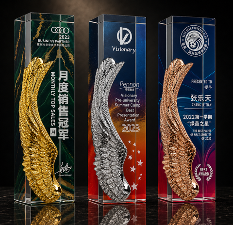 Feather Accent Crystal Award Set - custom crystal awards with your logo